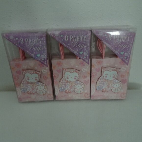 24 Punch Studio Pink Owl Gift Bags Glitter Hearts Birthday Party Loot Swag 7"x5" - Picture 1 of 9